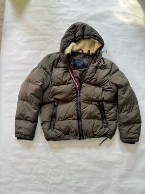Tommy Hilfiger Olive Green Puffer Jacket with Hood